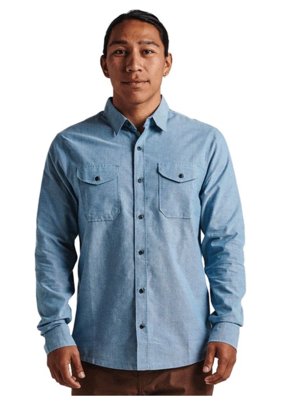 Roark Well Worn Long Sleeve Organic Oxford Shirts Blue /Smoke Size Medium
